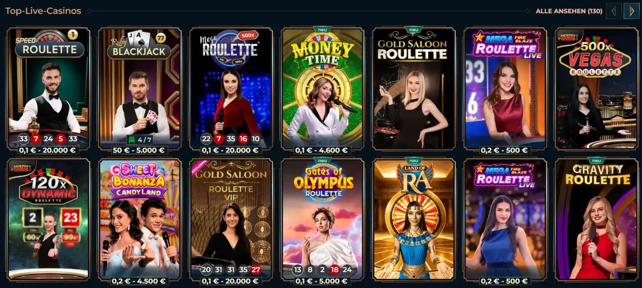 MonsterWin Casino Livebereich und Tischlimits